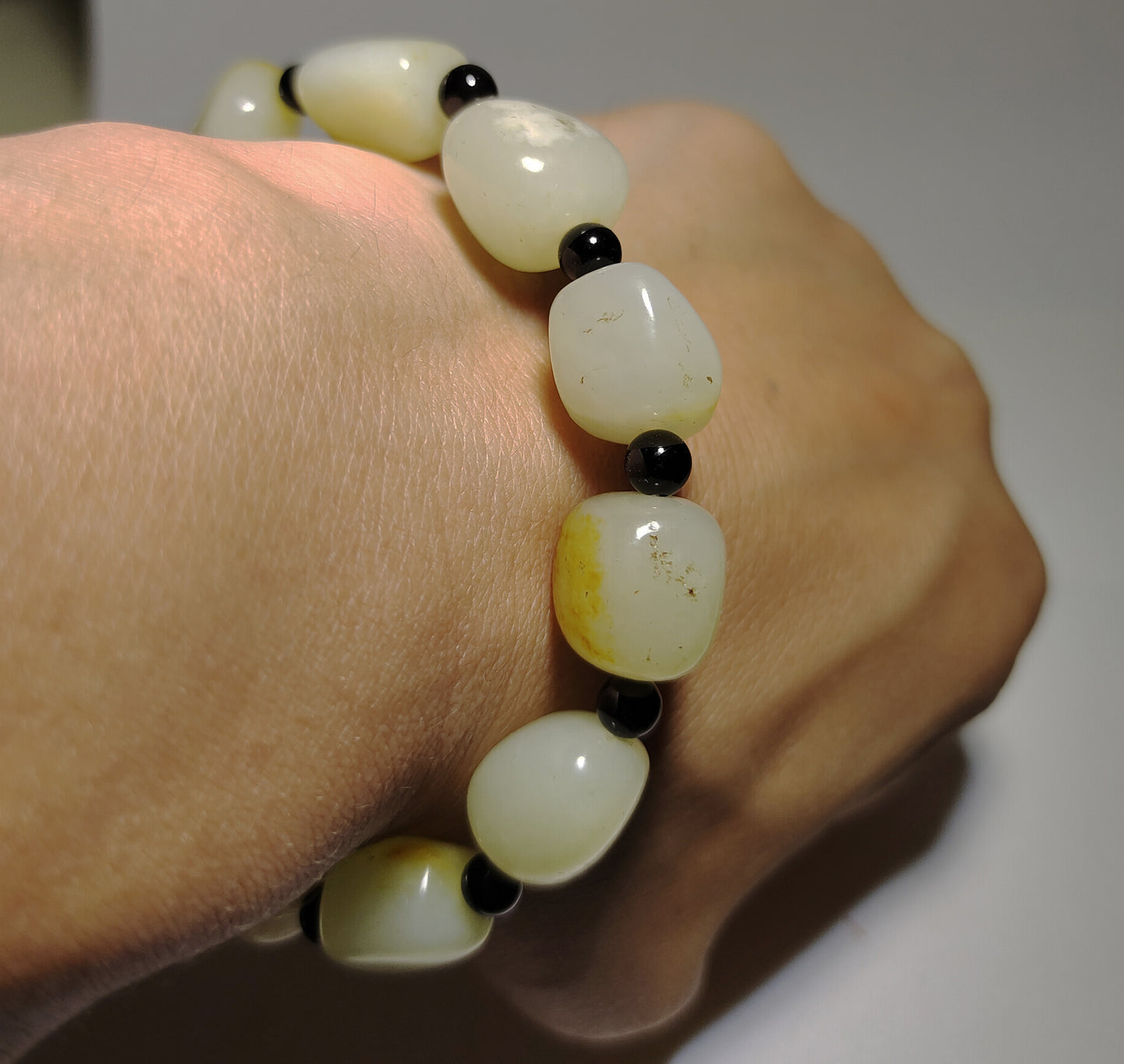 Genuine Chinese Old White Hetian Jade Bracelet Natural Nephrite Hotan Mala Prayer Beads Real Old River Pebble Mutton Fat Amulet