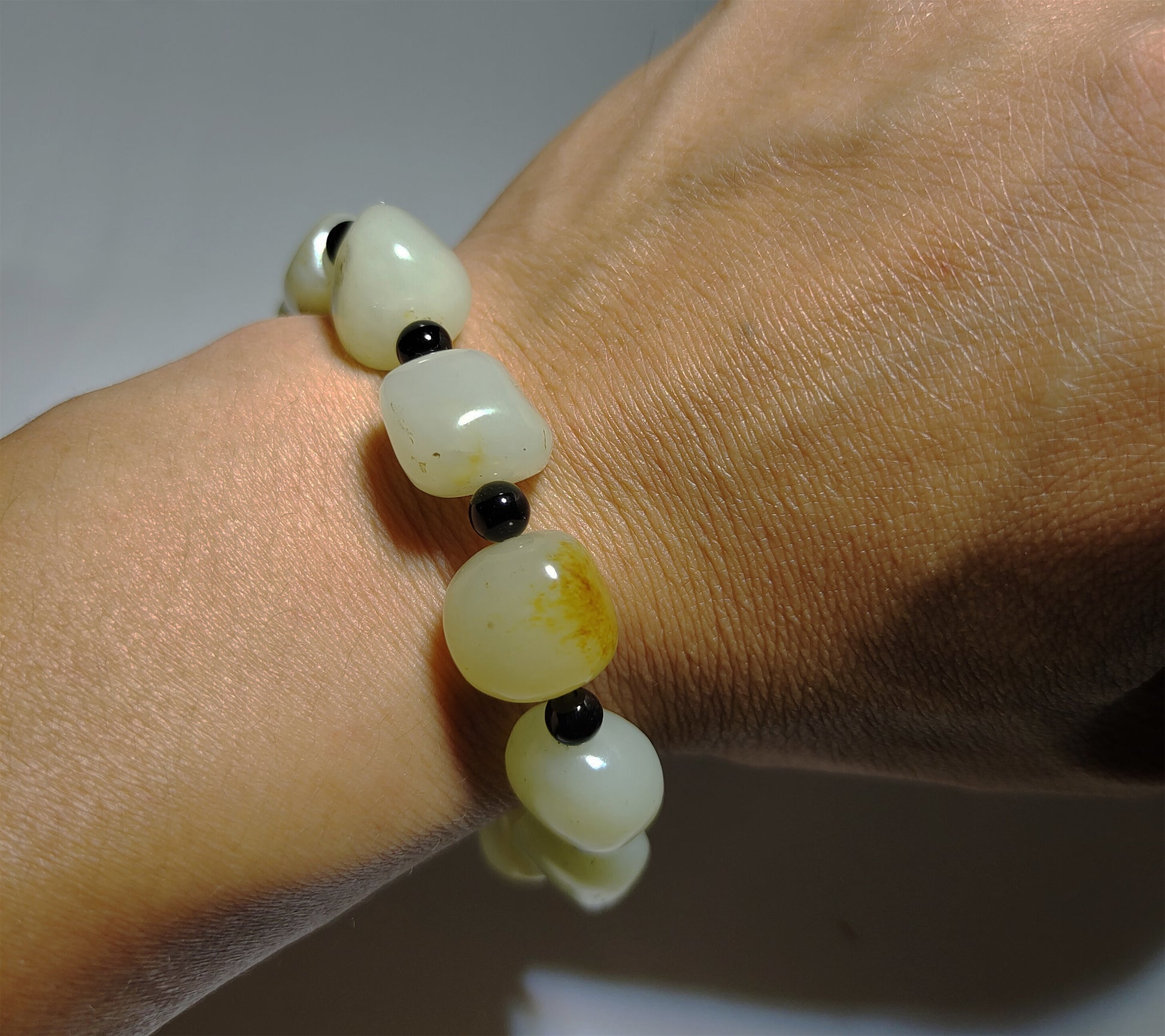 Genuine Chinese Old White Hetian Jade Bracelet Natural Nephrite Hotan Mala Prayer Beads Real Old River Pebble Mutton Fat Amulet