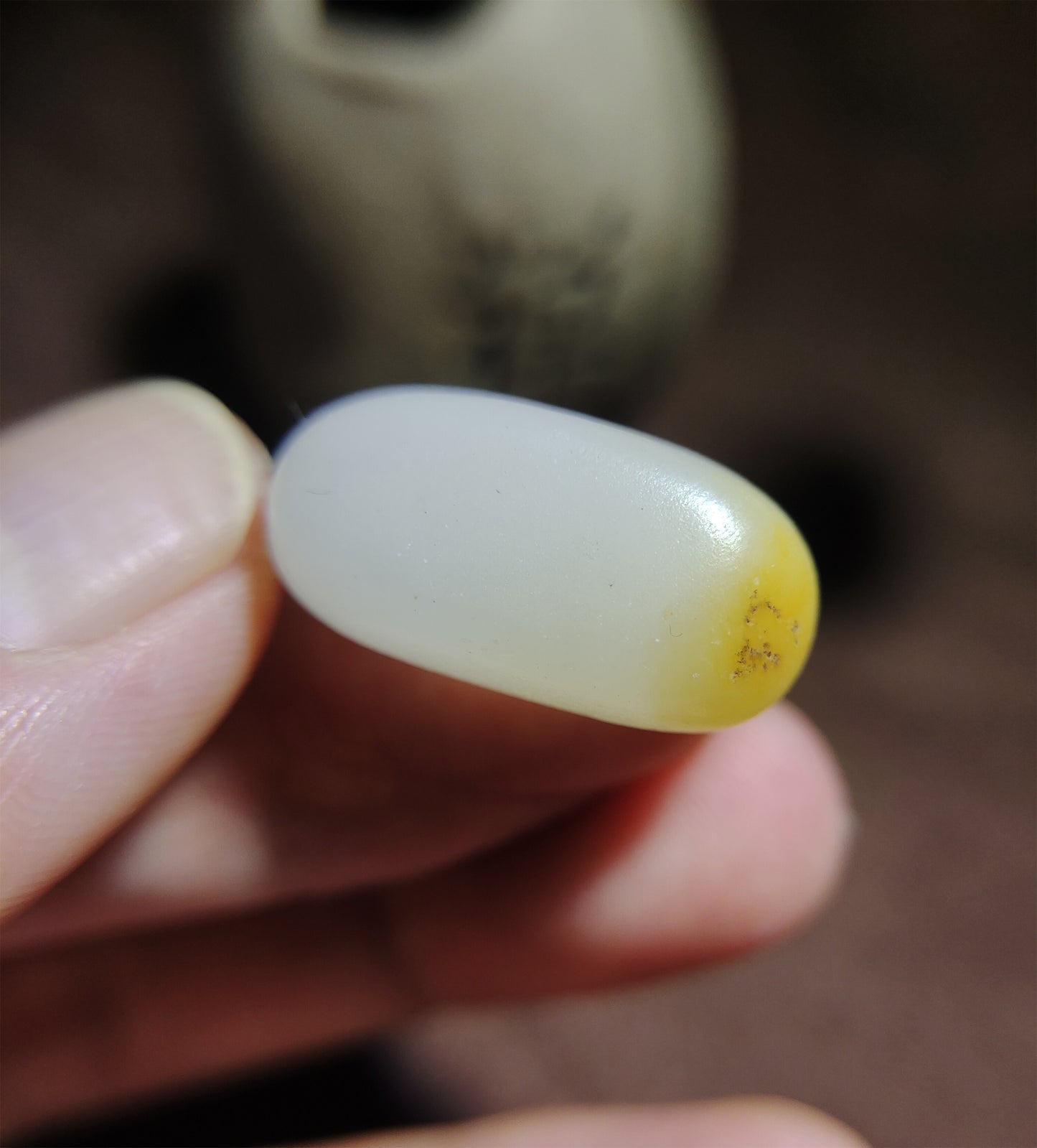 Genuine Chinese White Hetian Jade Pendant Natural Nephrite  Bead Hotan Old Antique River Pebble Mutton Fat Amulet