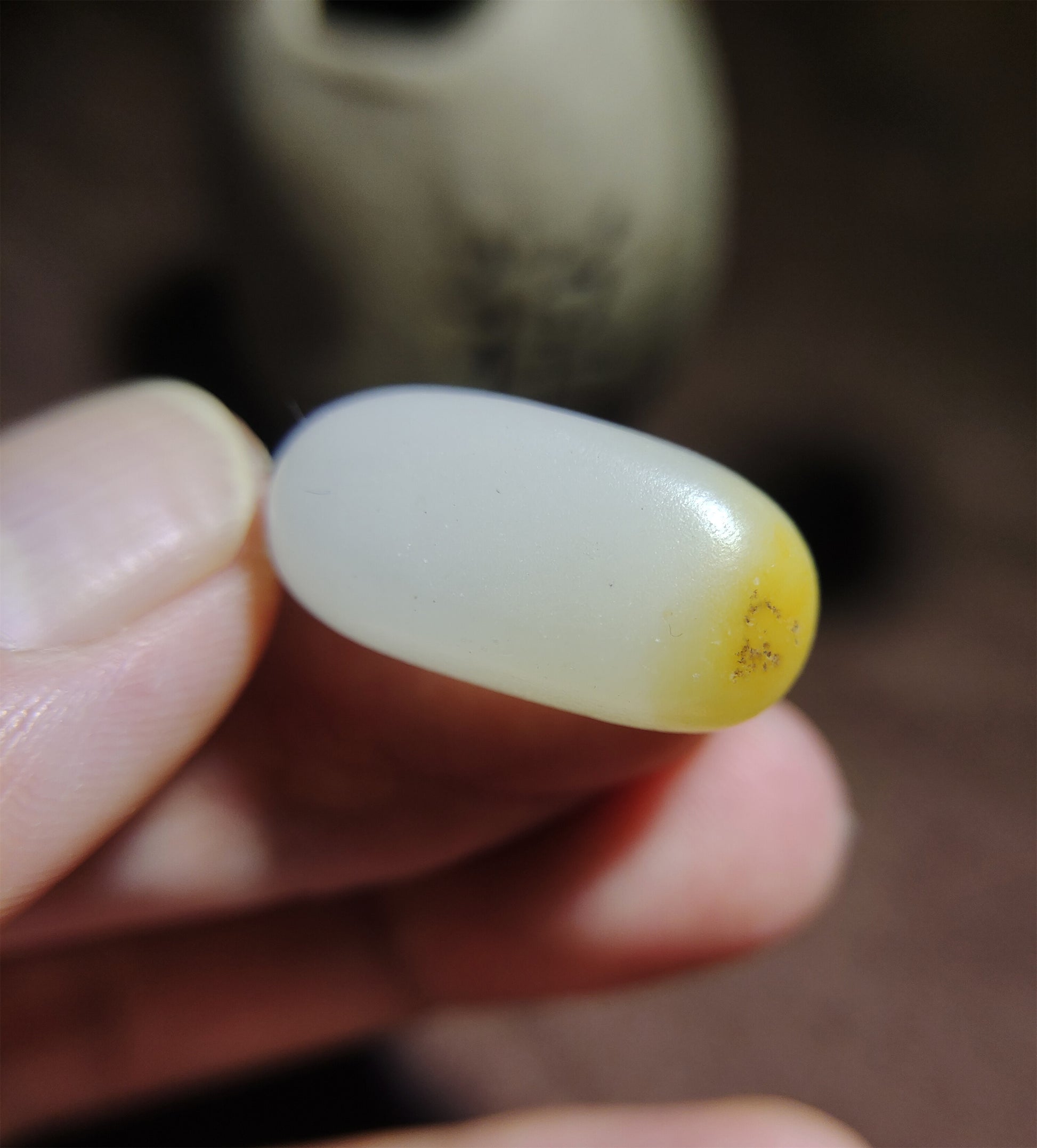 Genuine Chinese White Hetian Jade Pendant Natural Nephrite  Bead Hotan Old Antique River Pebble Mutton Fat Amulet