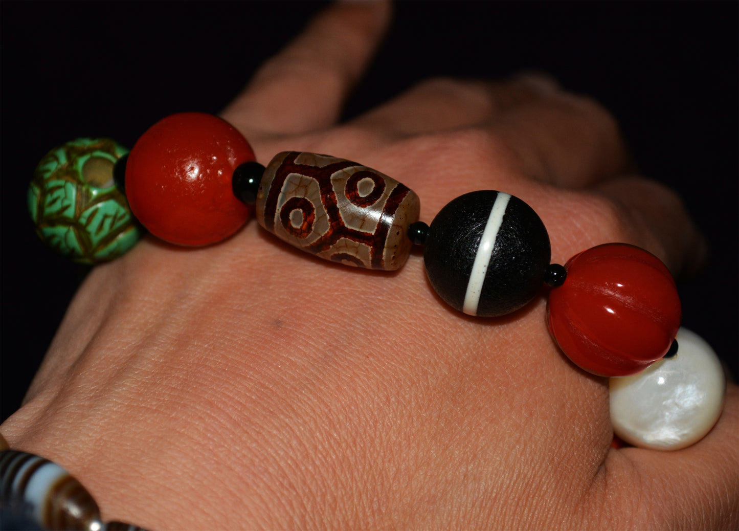 Real Himalaya Old Antique Amber Bracelet Red Coral Turquoise Mala Prayer Beads Pema Raka Nanhong Agate Six Eyes Dzi Bead