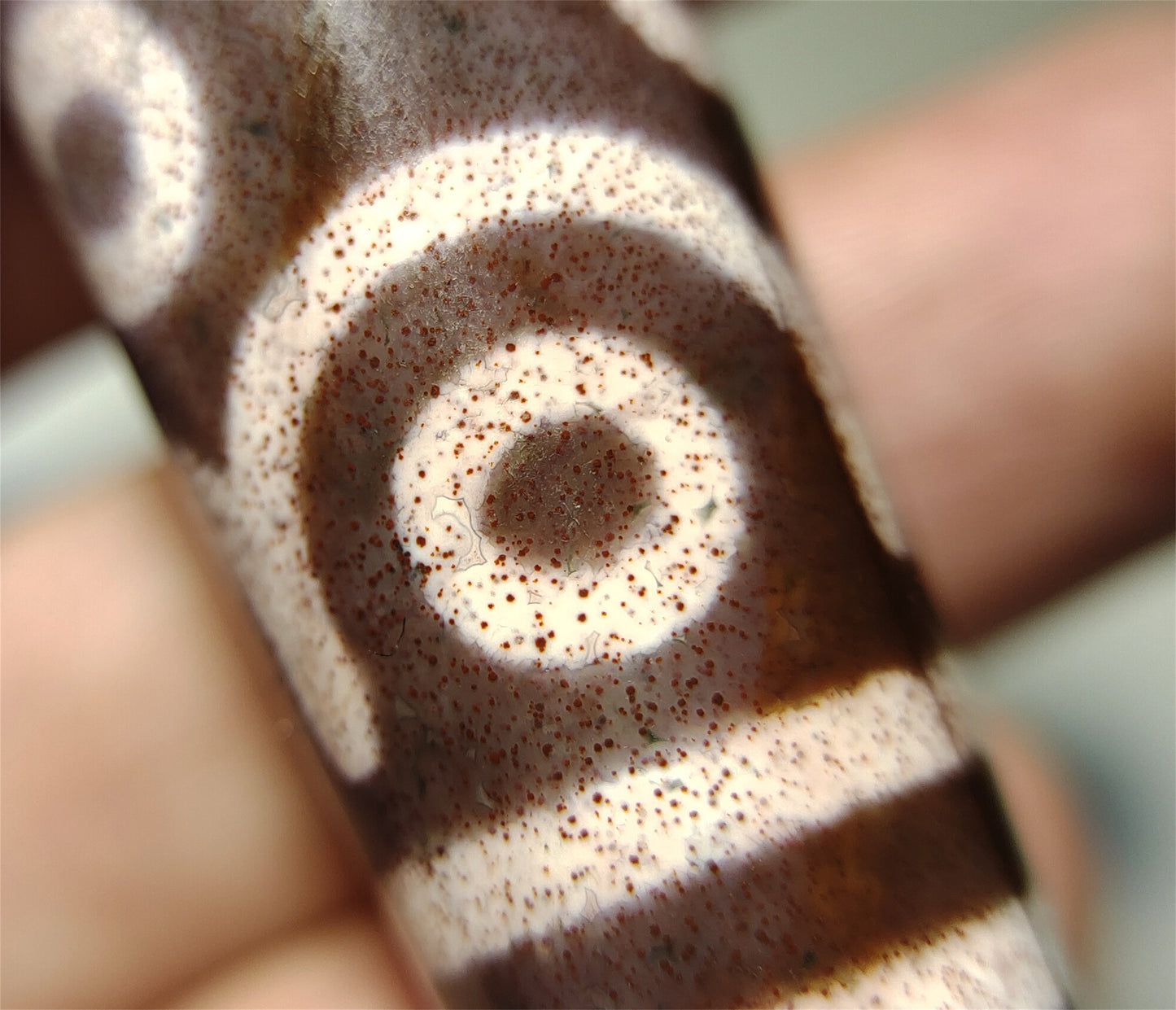 Real Tibetan Ancient Pure 21 Eyes Dzi Bead Pendant Amulet Himalaya Agate Twenty One Eyed Gzi Cinnabar Bloodspots Tibet Old