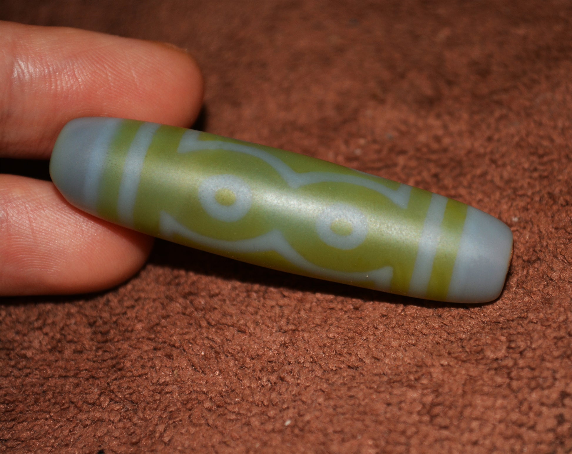 Genuine Tibetan Ancient Seven Eyes Dzi Bead Pendant Amulet Himalaya Old Antique Real Green Agate Nepal 7 Eyed Pure Gzi Talisman