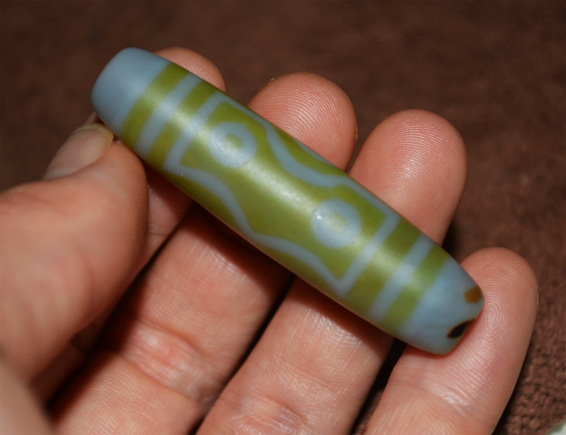 Genuine Tibetan Ancient Seven Eyes Dzi Bead Pendant Amulet Himalaya Old Antique Real Green Agate Nepal 7 Eyed Pure Gzi Talisman