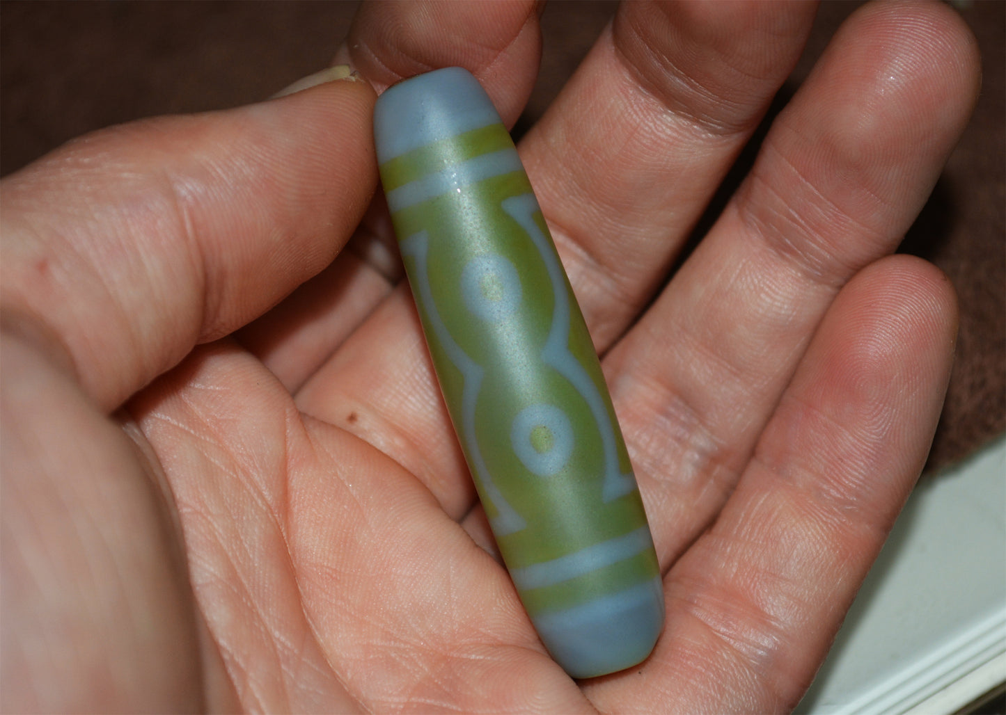 Genuine Tibetan Ancient Seven Eyes Dzi Bead Pendant Amulet Himalaya Old Antique Real Green Agate Nepal 7 Eyed Pure Gzi Talisman