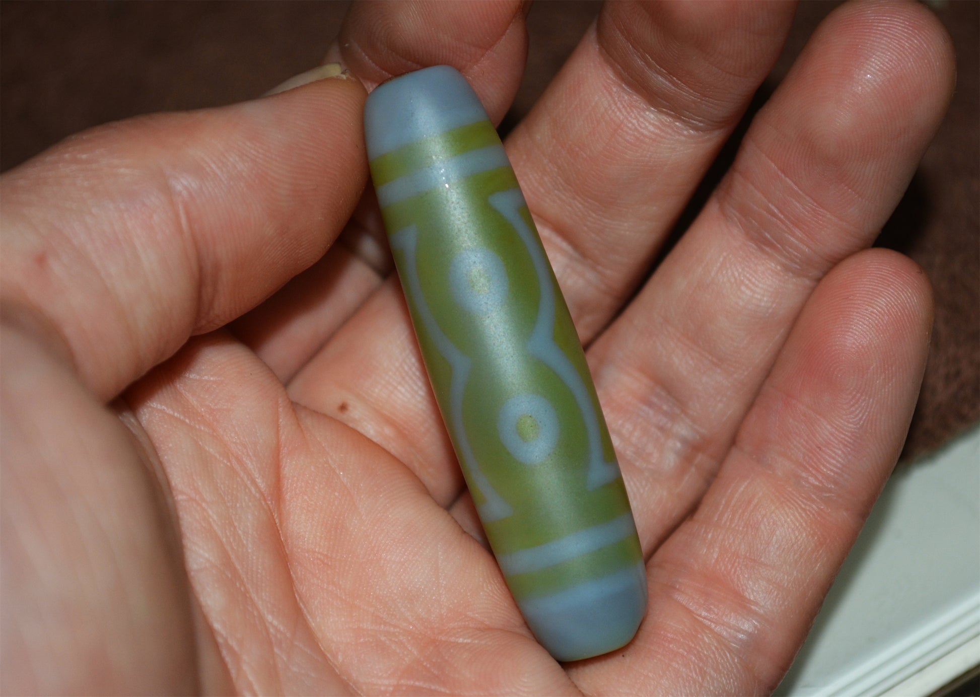 Genuine Tibetan Ancient Seven Eyes Dzi Bead Pendant Amulet Himalaya Old Antique Real Green Agate Nepal 7 Eyed Pure Gzi Talisman