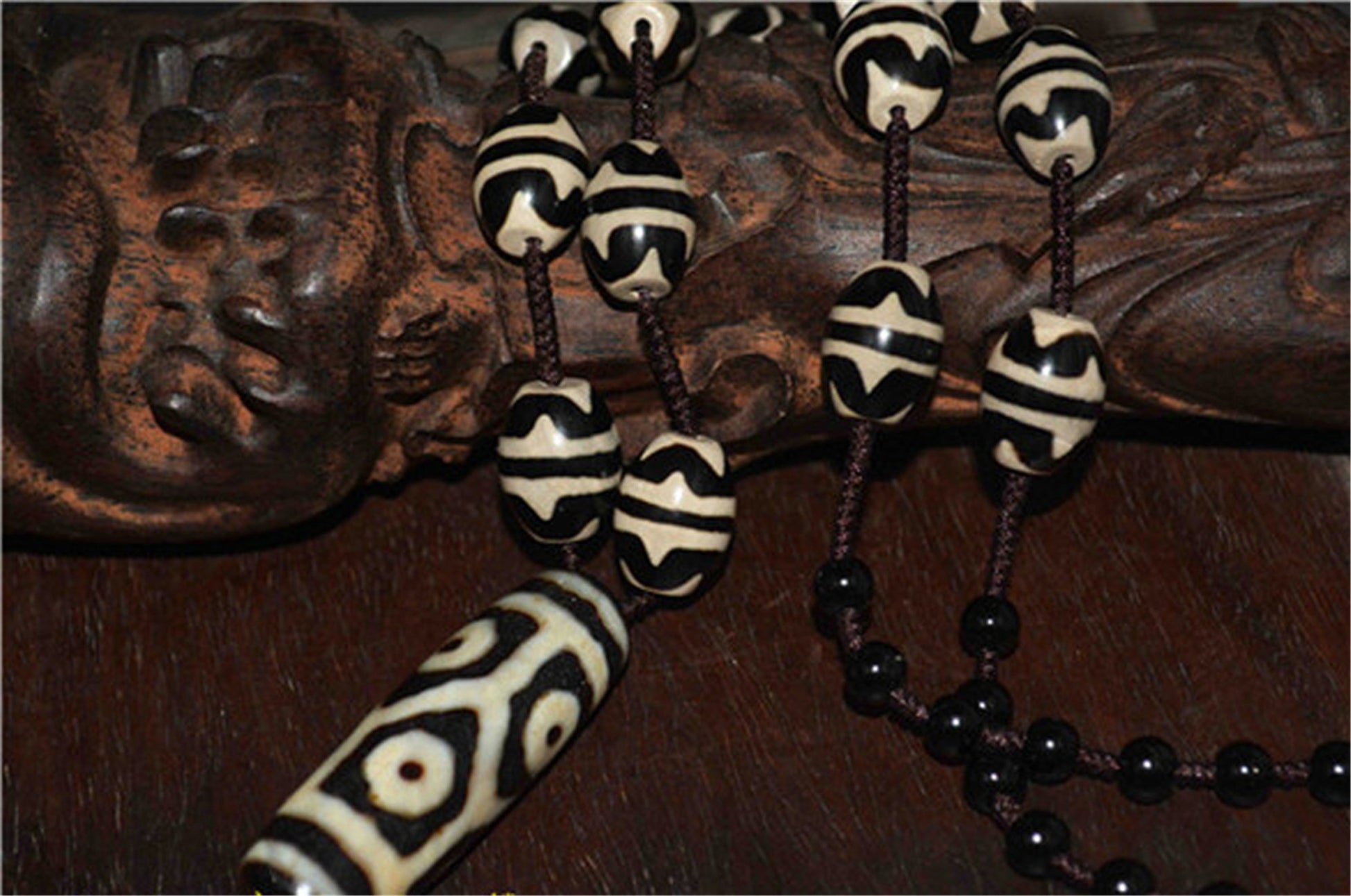 Tibetan Ancient Tiger Tooth Six Eyes Dzi Bead Pendant Amulet Himalaya Old Antique Real Agate Nepal 6 Eyed Pure Water Wave Gzi Talisman Bracelet