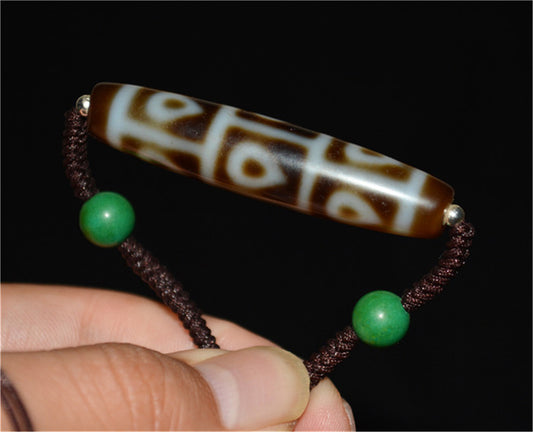 Genuine Tibetan Ancient Special Nine Eyes Dzi Bead Pendant Amulet Himalaya Old Antique Real Agate Nepal Buddha's Heart Bodhi Leaf 9 Eyed Pure Gzi Talisman Bracelet