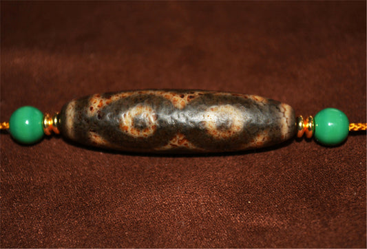 Genuine Tibetan Ancient Three Eyes Dzi Bead Pendant Amulet Himalaya Old Antique Real Agate Nepal 3 Eyed Pure Gzi Talisman Bracelet