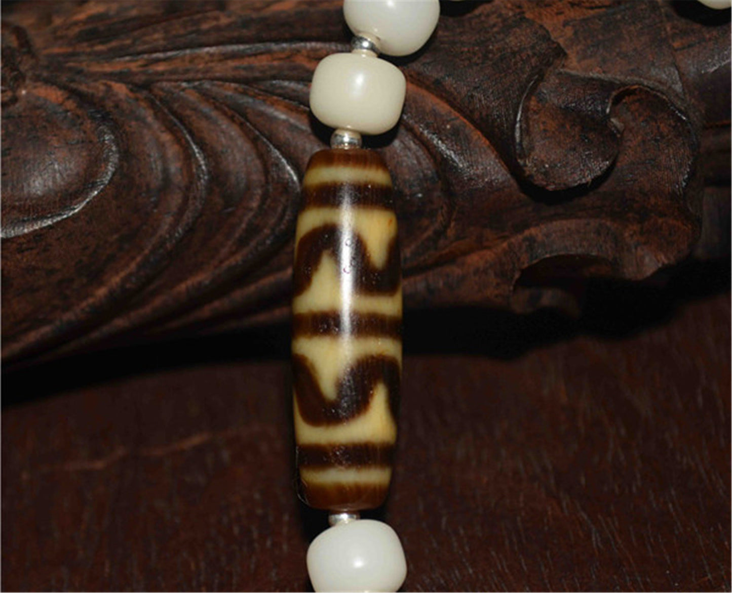 Genuine Tibetan Ancient Tiger Tooth Dzi Bead Bracelet Amulet Himalaya Zigzag Old Antique Real Agate Nepal Water Wave Pure Gzi Talisman