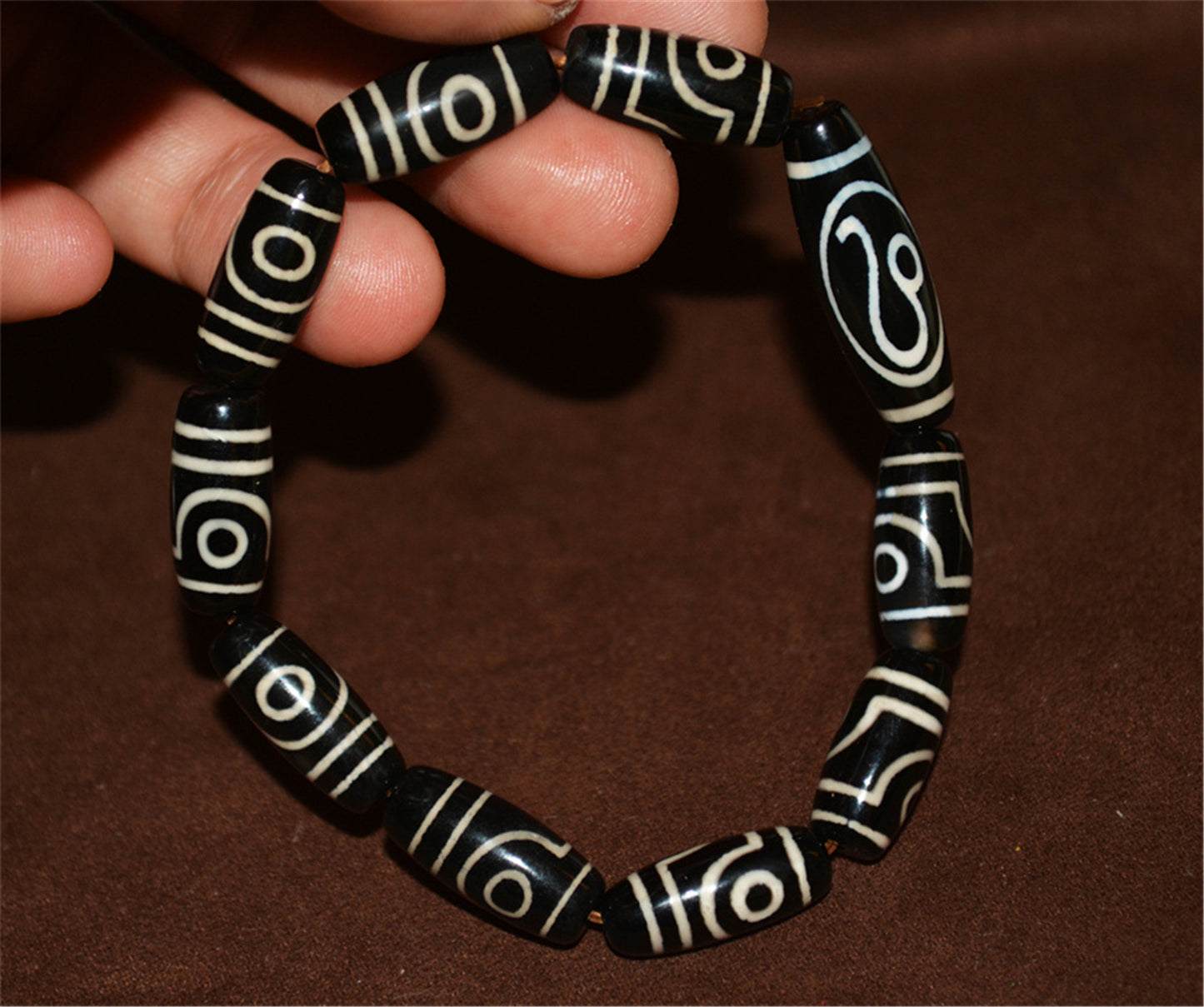 Genuine Tibetan Antique Two Eyes Dzi Bead Bracelet Amulet Himalaya Old Mala Real Agate Nepal 2 Eyed Pure Gzi Talisman Bracelet