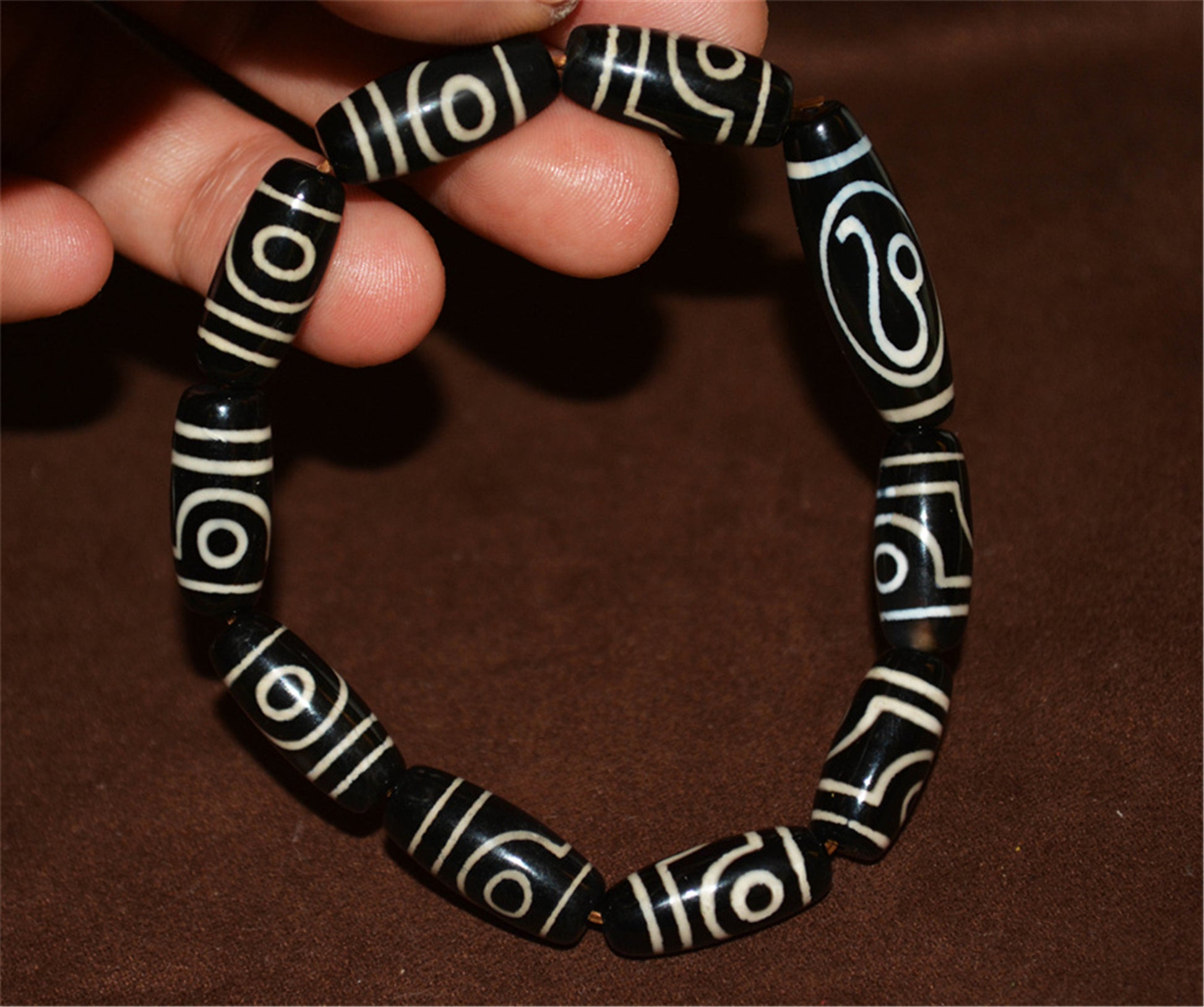 Genuine Tibetan Antique Two Eyes Dzi Bead Bracelet Amulet Himalaya Old Mala Real Agate Nepal 2 Eyed Pure Gzi Talisman Bracelet