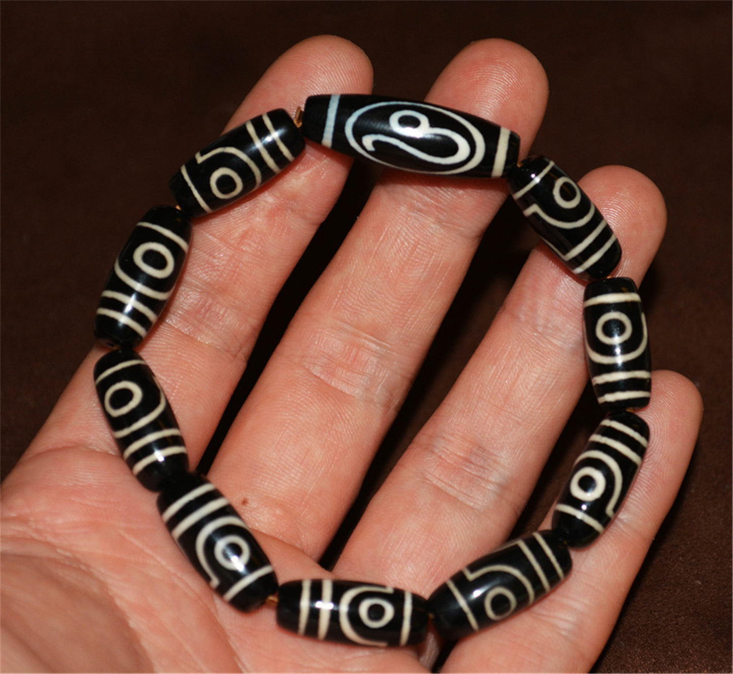 Genuine Tibetan Antique Two Eyes Dzi Bead Bracelet Amulet Himalaya Old Mala Real Agate Nepal 2 Eyed Pure Gzi Talisman Bracelet