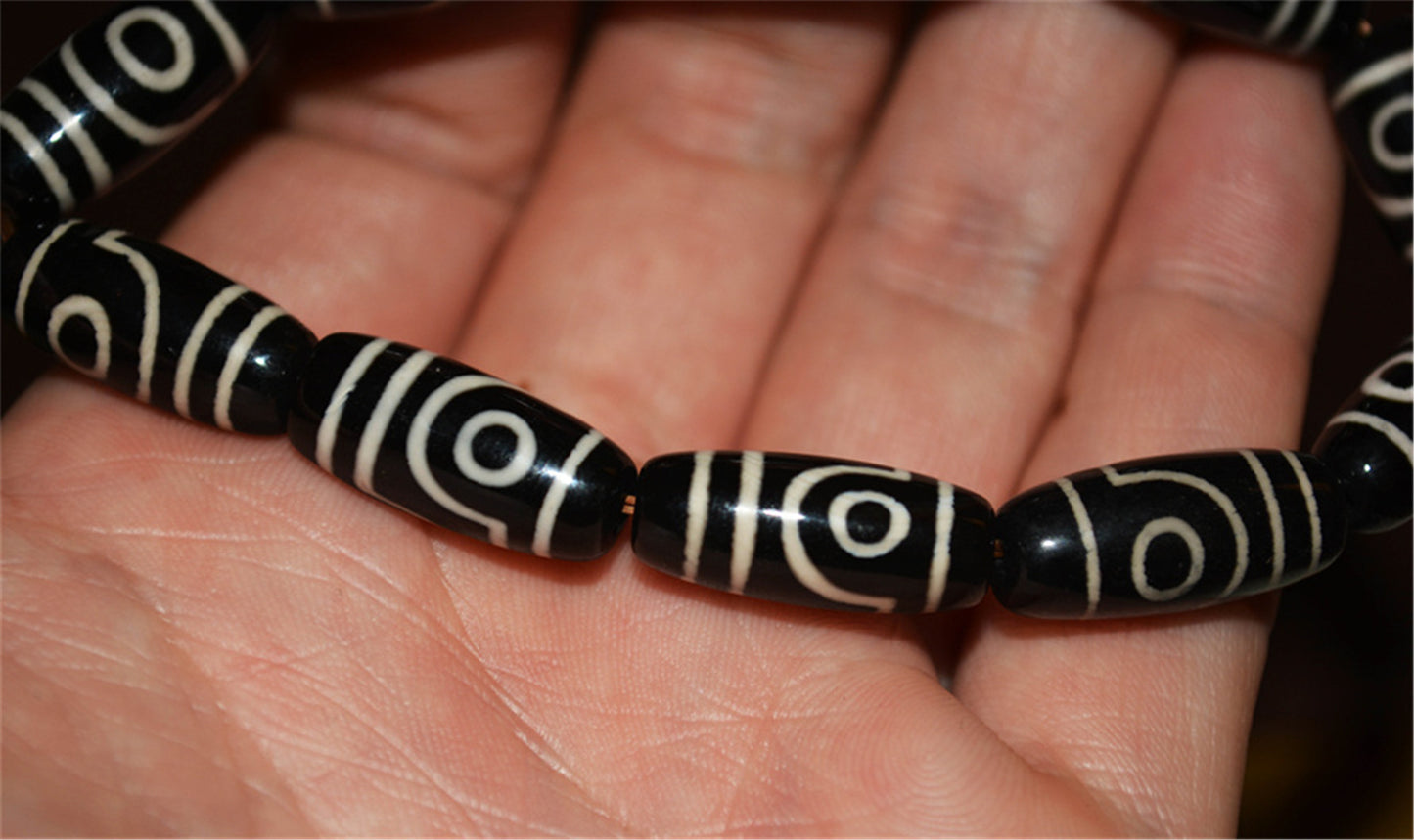 Genuine Tibetan Antique Two Eyes Dzi Bead Bracelet Amulet Himalaya Old Mala Real Agate Nepal 2 Eyed Pure Gzi Talisman Bracelet