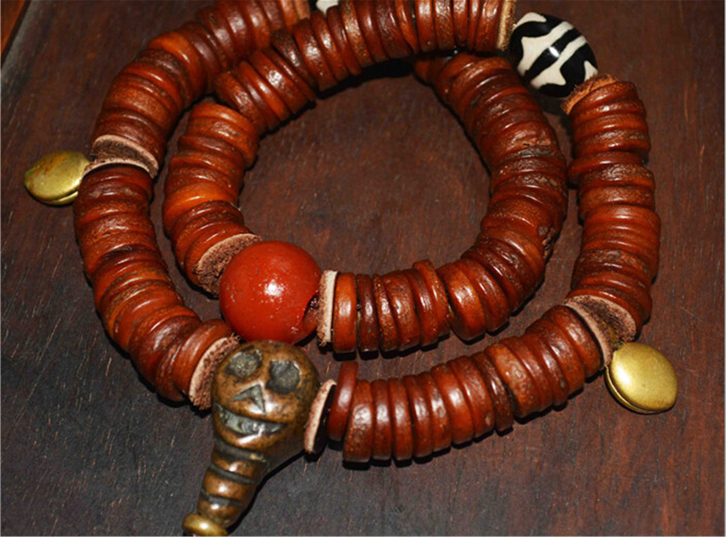 Genuine Tibetan Old Antique Kapala Bone Mala Prayer Beads 108 Rosary Bracelet Himalayan Real 108 Buddhism Worry Necklace Amulet