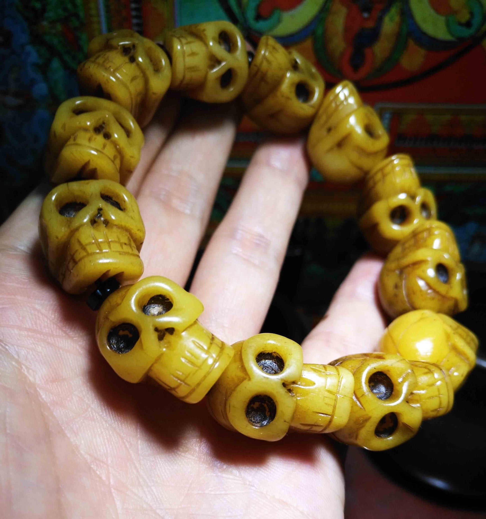 Genuine Tibetan Old Antique Skull Mala Prayer Beads Bracelet Kapala Bone Rosary Himalayan Buddhism Worry Amulet