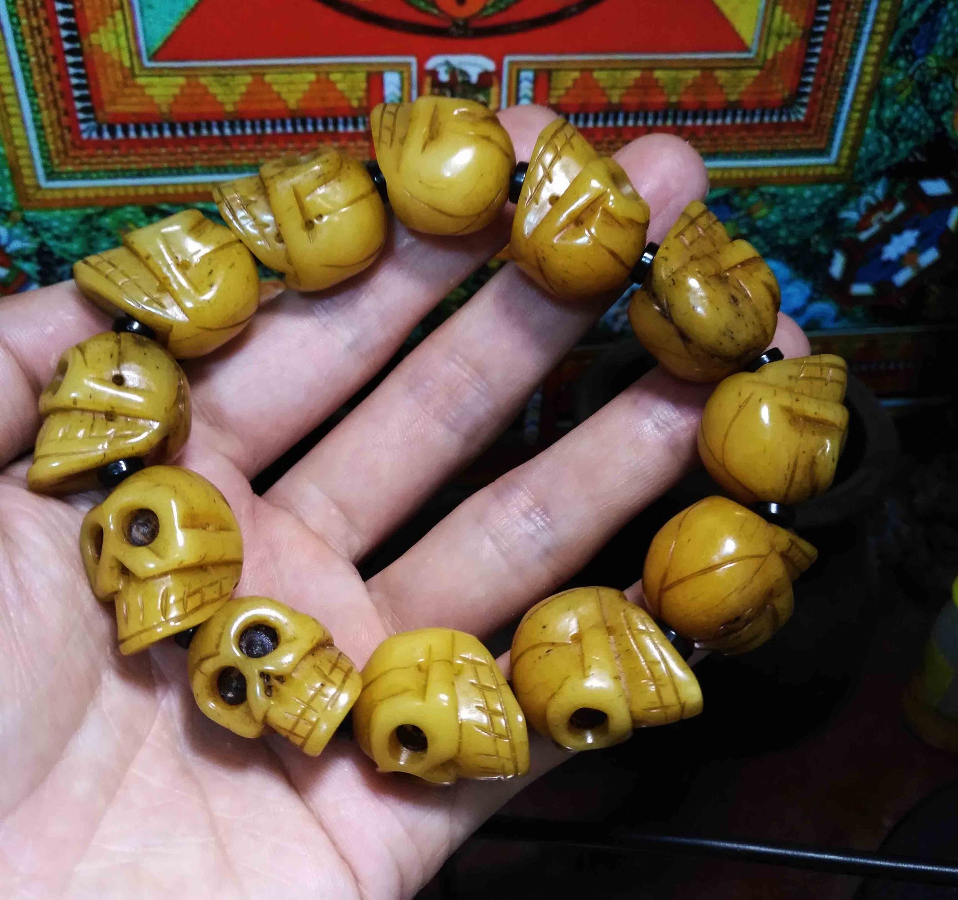 Genuine Tibetan Old Antique Skull Mala Prayer Beads Bracelet Kapala Bone Rosary Himalayan Buddhism Worry Amulet