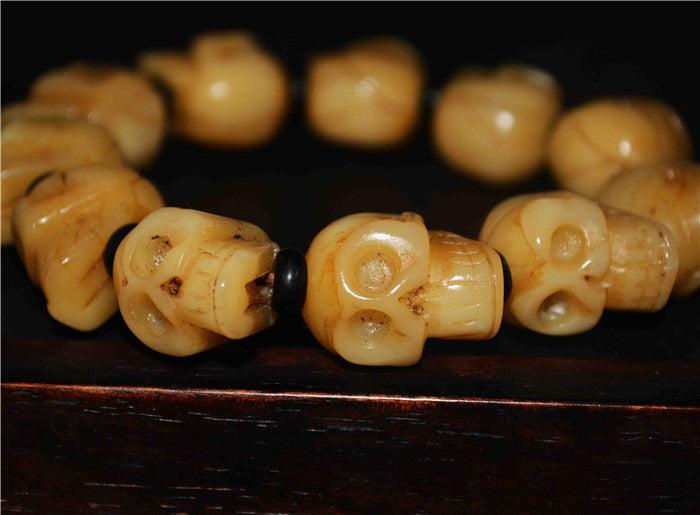 Genuine Tibetan Old Antique Skull Mala Prayer Beads Bracelet Kapala Bone Rosary Himalayas Buddhism Worry Amulet