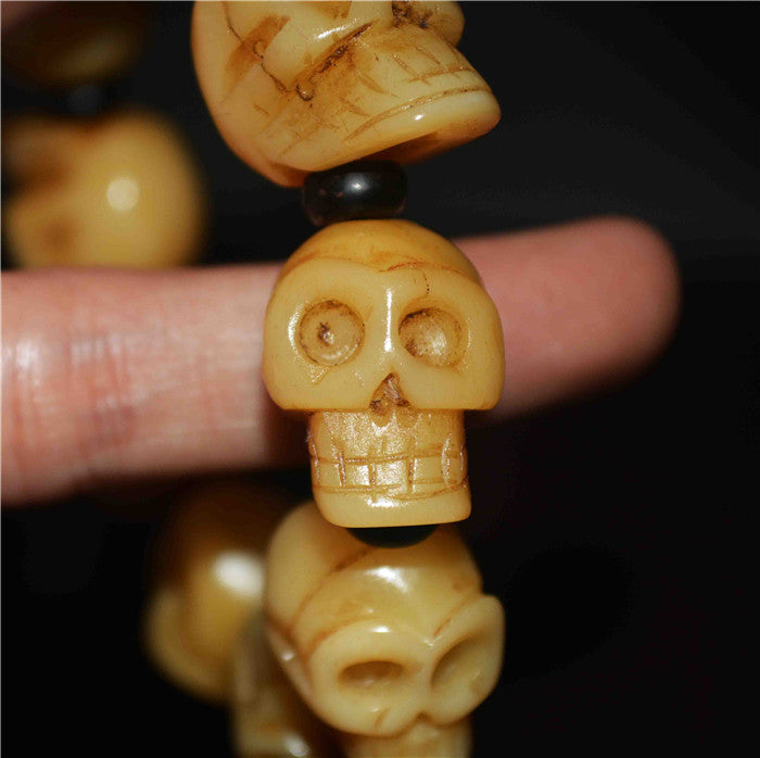Genuine Tibetan Old Antique Skull Mala Prayer Beads Bracelet Kapala Bone Rosary Himalayas Buddhism Worry Amulet