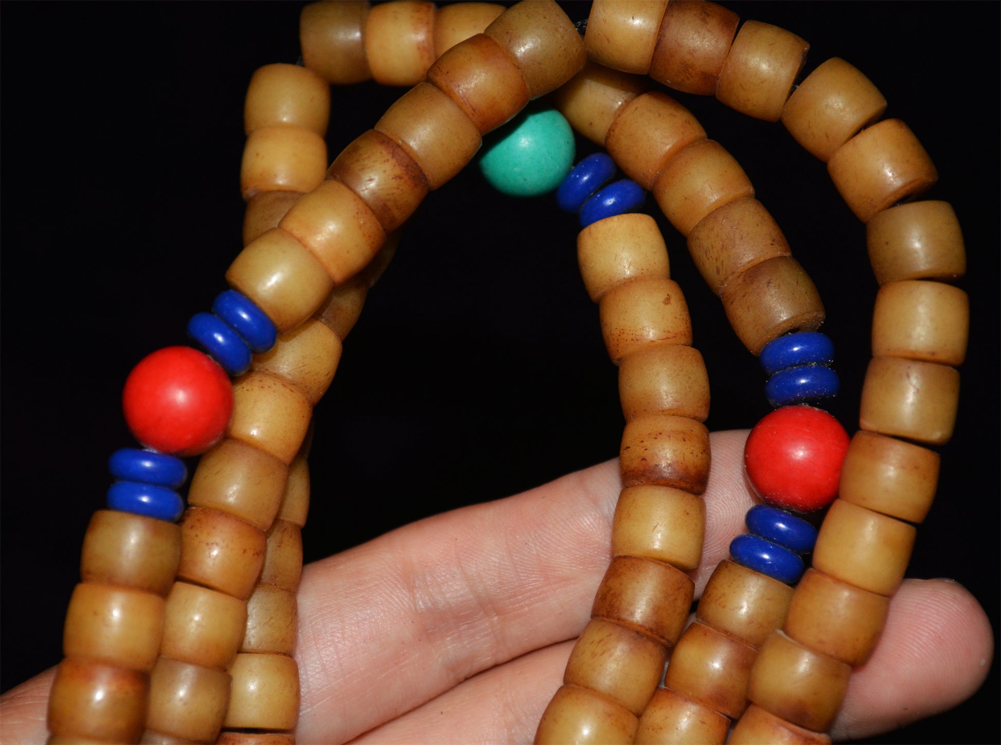 Genuine Tibetan Old Antique Yak Bone Mala Prayer Beads Bracelet Amulet 108 Himalaya Rosary Nine Eyes Dzi