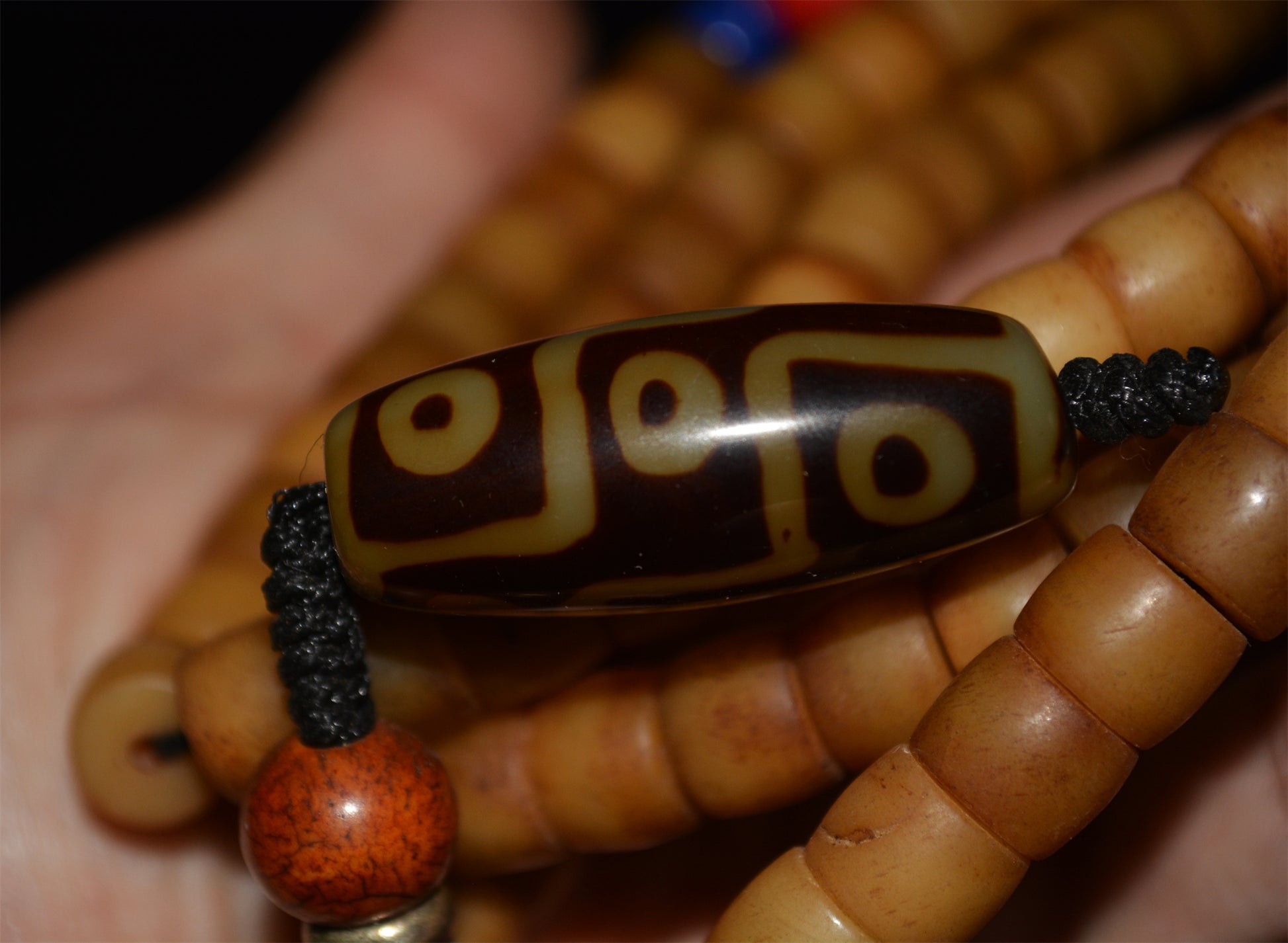 Genuine Tibetan Old Antique Yak Bone Mala Prayer Beads Bracelet Amulet 108 Himalaya Rosary Nine Eyes Dzi