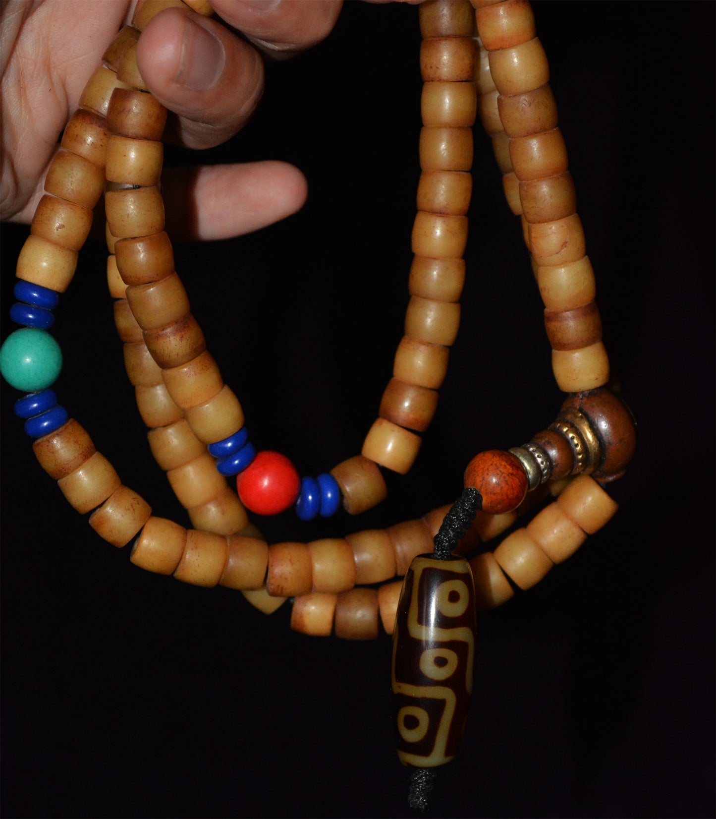 Genuine Tibetan Old Antique Yak Bone Mala Prayer Beads Bracelet Amulet 108 Himalaya Rosary Nine Eyes Dzi