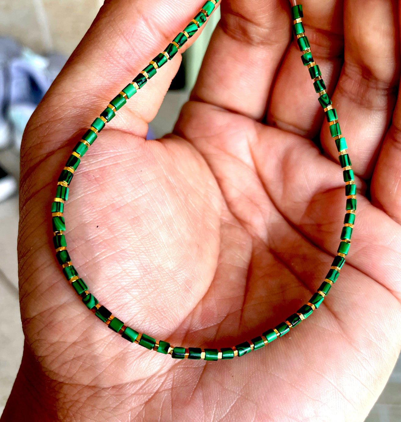 Himalaya Old Antiqe Malachite Beads Bracelet Necklace Real Mini Small Size Tibetan Mala Prayer Beads Natural Chain