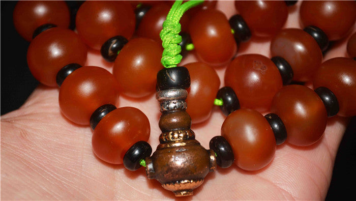 Himalaya Old Antique Real Pema Raka Mala Prayer Beads Red Agate Nanhong Carnelian Rosary Bracelet