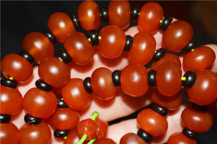 Himalaya Old Antique Real Pema Raka Mala Prayer Beads Red Agate Nanhong Carnelian Rosary Bracelet