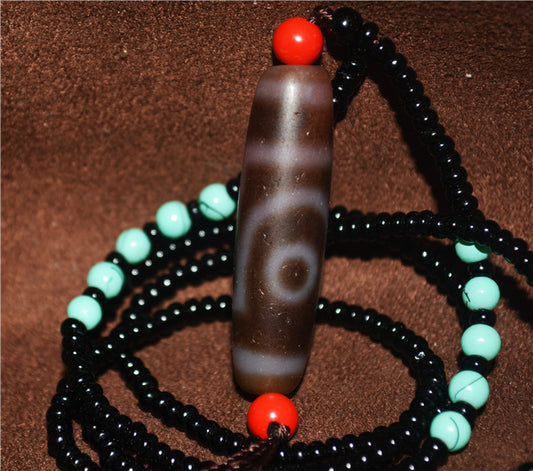 Himalayan Old Ancient Two Eyes Dzi Bead Amulet Pendant Tibet Agate Pure 2 Eyed Gzi Talisman Bracelet Charm