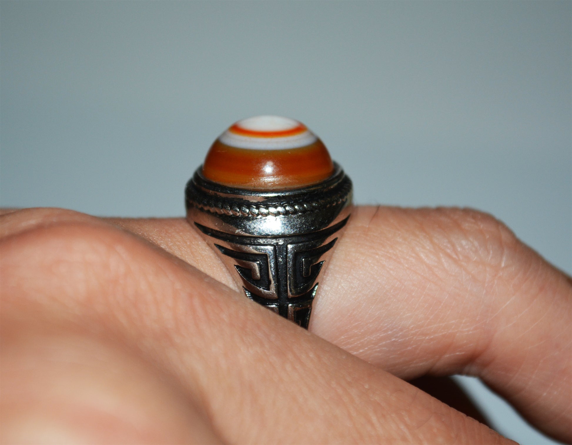 Real Antique Lukmik Eye Dzi Bead Ring Tibetan Old Medicine Agate Amulet Himalaya Genuine Banded Natural Luk Mik One Eyed Gzi Prayer Talisman