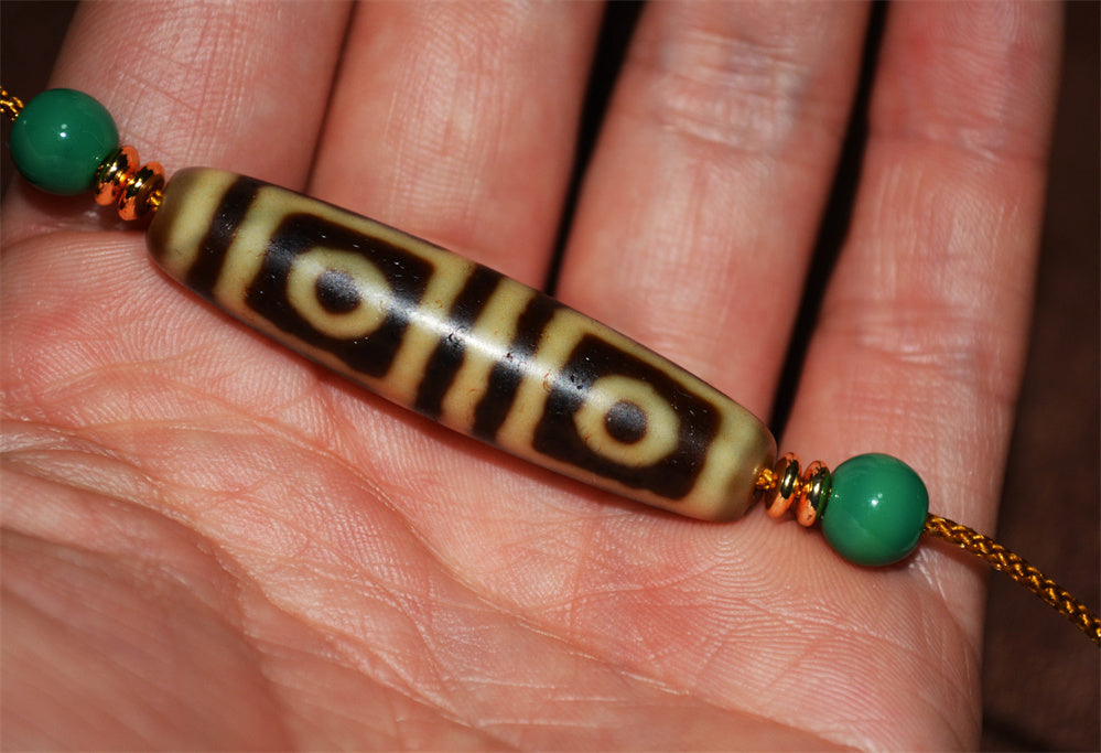 Real Ancient Tibetan Four Eyes Dzi Bead Amulet Himalaya Pure 4 Eyed Gzi Pendant Genuine Old Antique Agate Talisman Bracelet