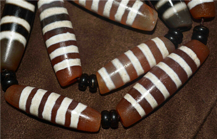 Real Ancient Tibetan Seven Six Stripes Dzi Bead Necklace Amulet Himalayan Agate Genuine Striped Gzi
