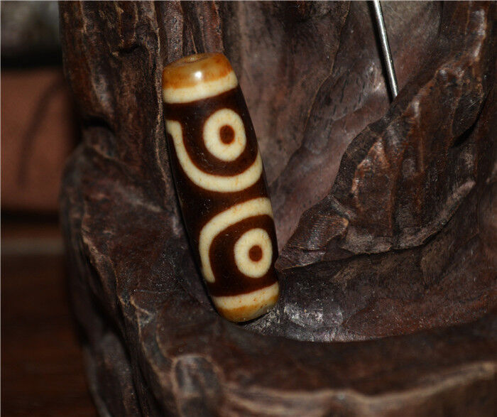 Real Ancient Tibetan Three Eyes Dzi Bead Amulet Himalayan Old Pendant Antique Genuine Agate Nepal 3 Eyed Pure Gzi Talisman Bracelet