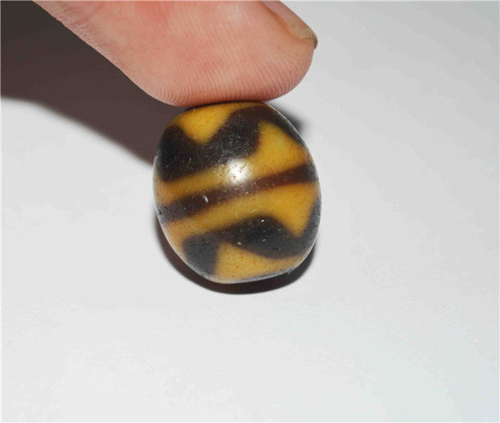 Real Ancient Tibetan Tiger Tooth Dzi Bead Amulet Agate Double Water Wave Himalayan Genuine Zigzag Gzi Pendant