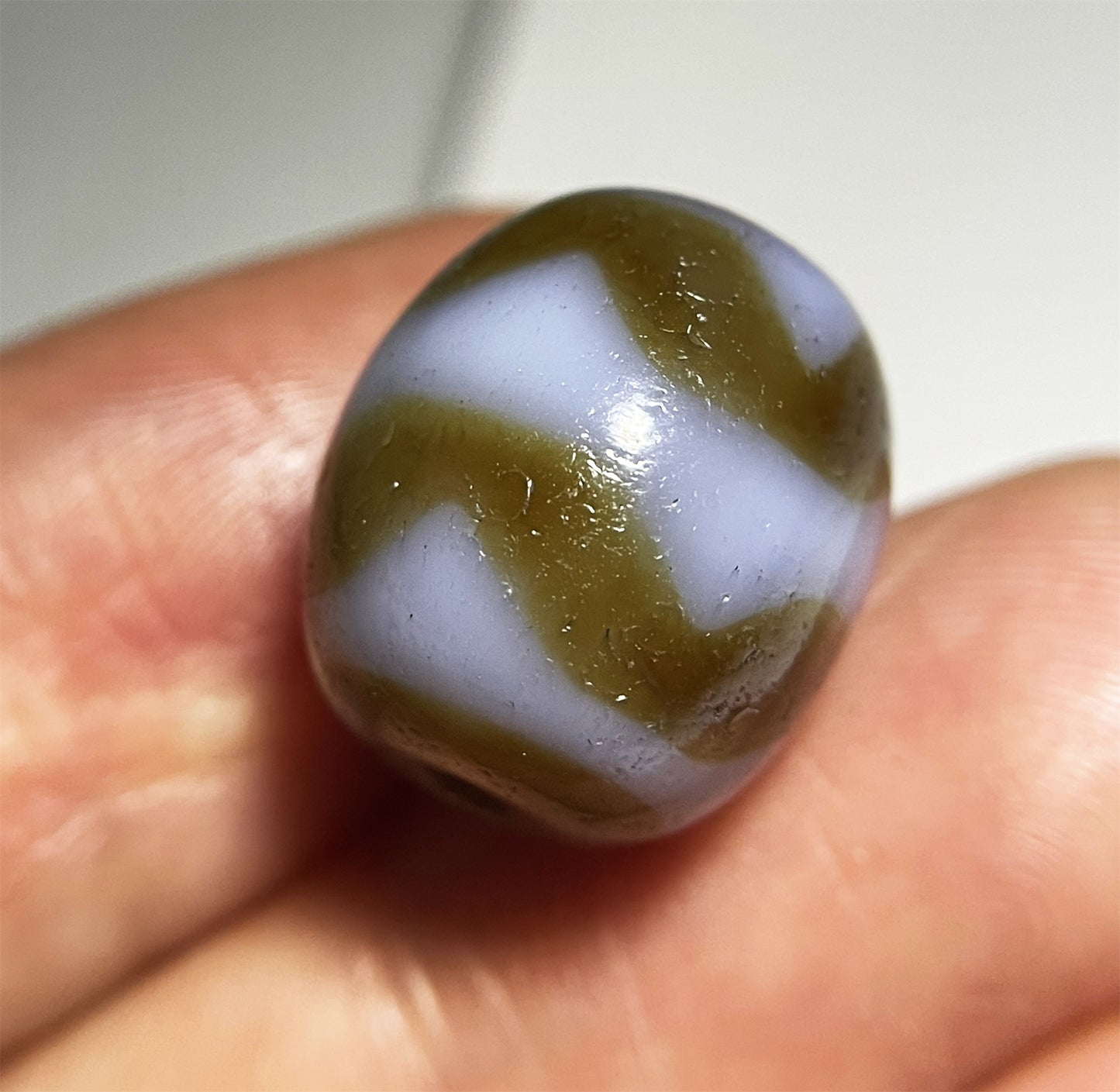 Real Ancient Tibetan Tiger Tooth Dzi Bead Amulet Agate Water Wave Himalaya Genuine Zigzag Gzi Pendant