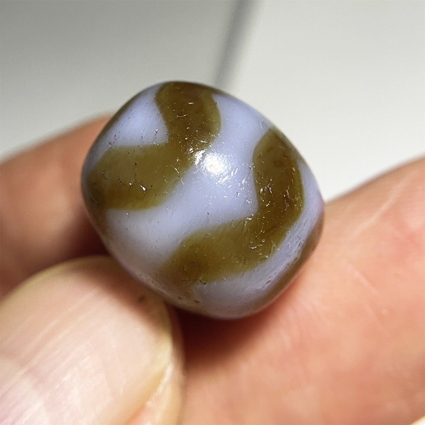 Real Ancient Tibetan Tiger Tooth Dzi Bead Amulet Agate Water Wave Himalaya Genuine Zigzag Gzi Pendant