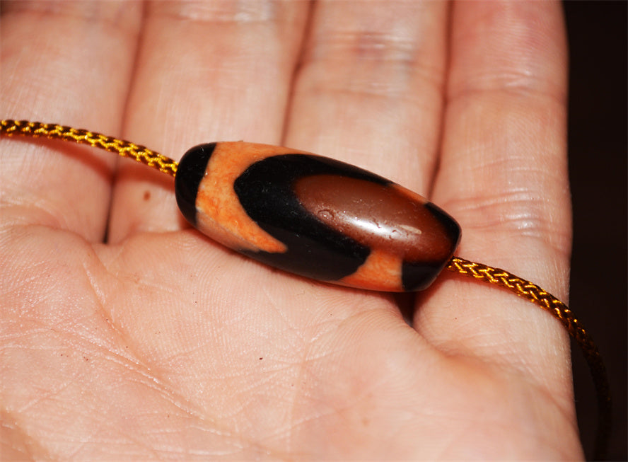 Real Ancient Tibetan Tiger Tooth Dzi Bead Amulet Himalaya Cinnabar Water Wave Pure Gzi Pendant Genuine Old Antique Bloodspot Agate ZigZag Talisman Bracelet
