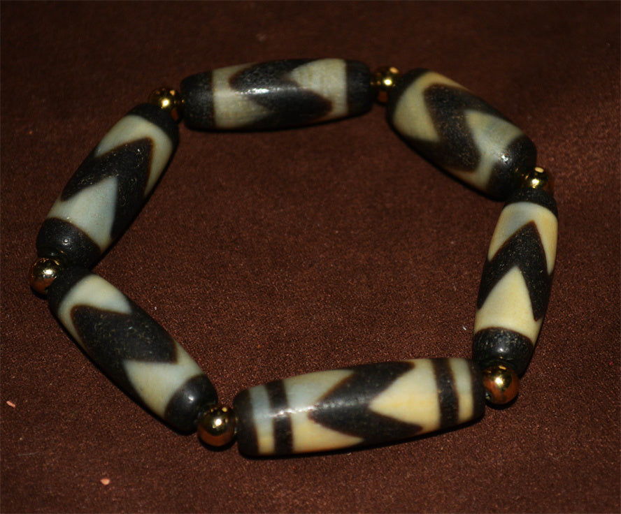 Real Ancient Tibetan Tiger Tooth Dzi Bead Bracelet Amulet Himalaya Pure Water Wave Gzi Pendant Genuine Old Antique Agate Talisman