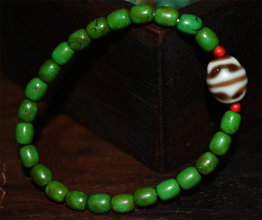 Real Ancient Tibetan Tiger Tooth Dzi Bead Amulet Bracelet Himalaya Pure Water Wave Gzi Old Antique Turquoise Agate ZigZag Talisman Mala