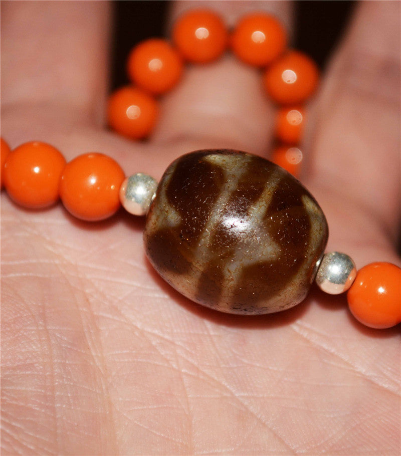 Real Ancient Tibetan Tiger Tooth Dzi Bead Amulet Necklace Pema Raka Agate Water Wave Himalaya Genuine Zigzag Gzi Pendant