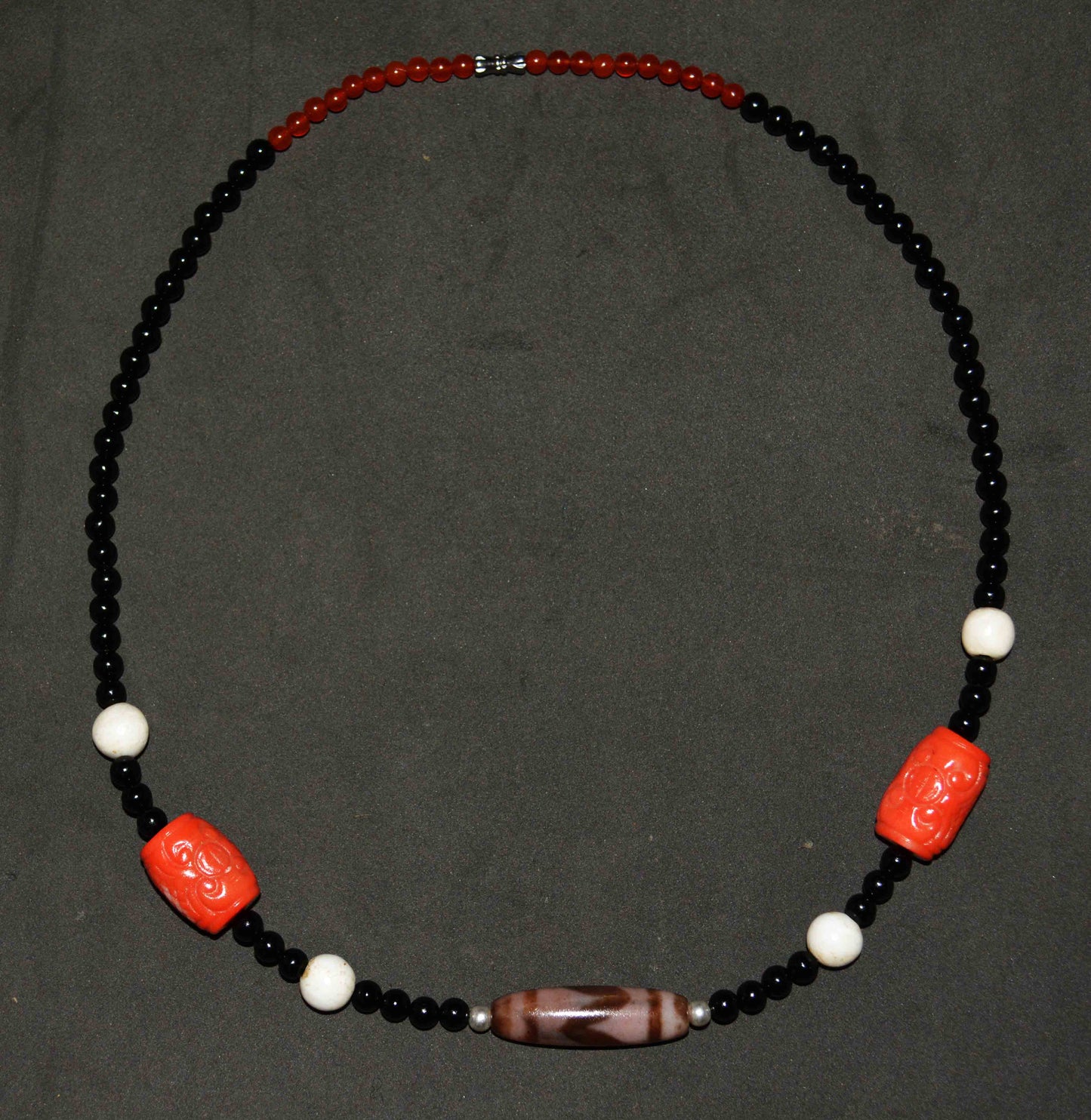 Real Ancient Tibetan Tiger Tooth Dzi Bead Amulet Necklace Red Coral Water Wave Himalaya Genuine Zigzag Gzi Pendant