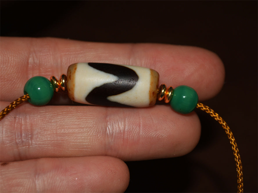 Real Ancient Tibetan Water Wave Dzi Bead Amulet Himalaya Pure Tiger Tooth Gzi Pendant Genuine Old Antique Agate ZigZag Talisman Bracelet