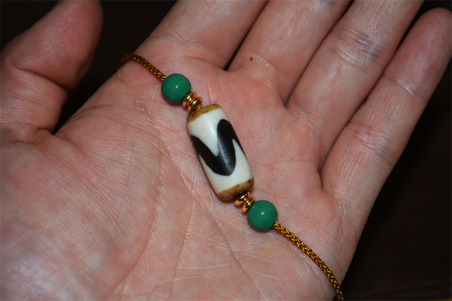 Real Ancient Tibetan Water Wave Dzi Bead Amulet Himalaya Pure Tiger Tooth Gzi Pendant Genuine Old Antique Agate ZigZag Talisman Bracelet