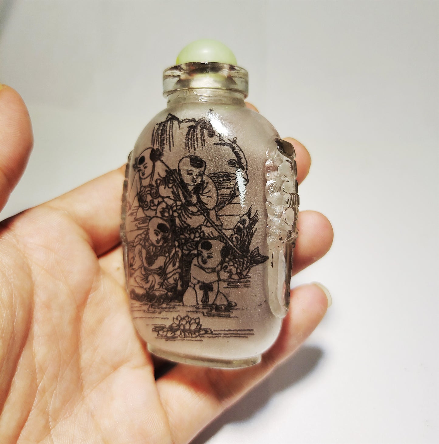 Real Chinese Old Antique Peking Glass Snuff Bottle Inside Painted Hand Oriental Collectable Kids Happy Children