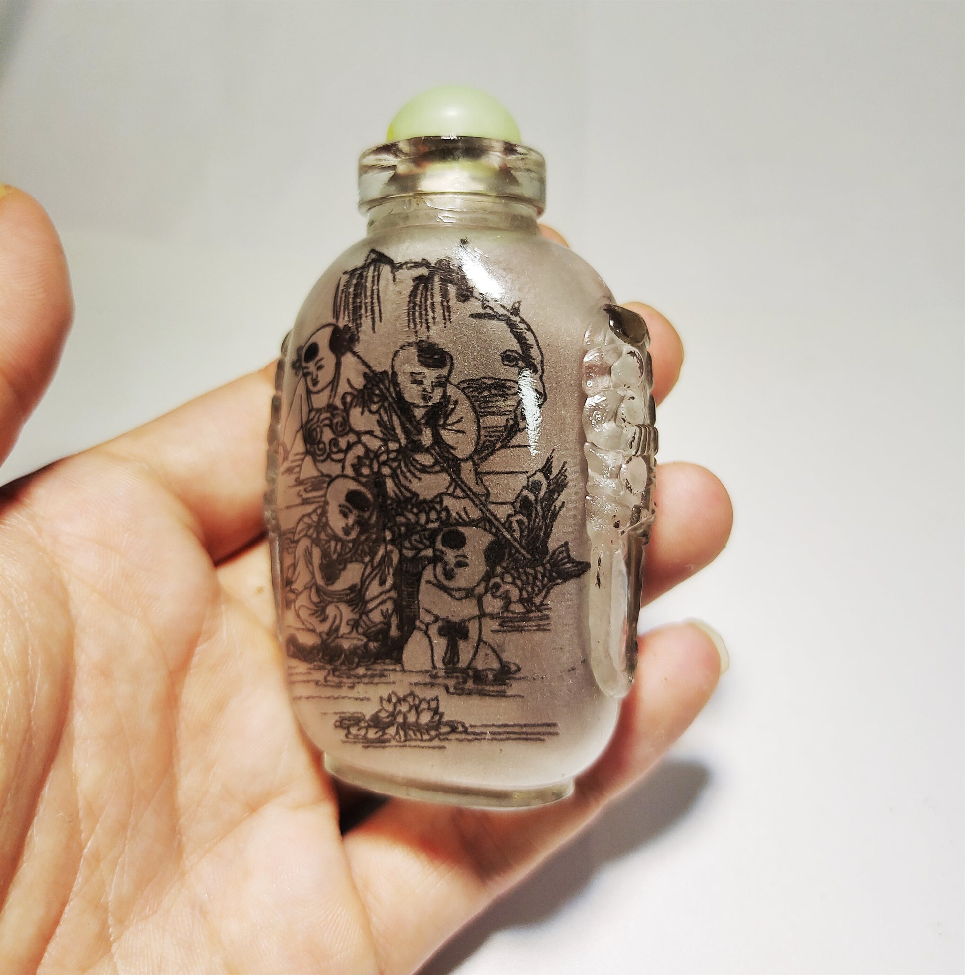 Real Chinese Old Antique Peking Glass Snuff Bottle Inside Painted Hand Oriental Collectable Kids Happy Children