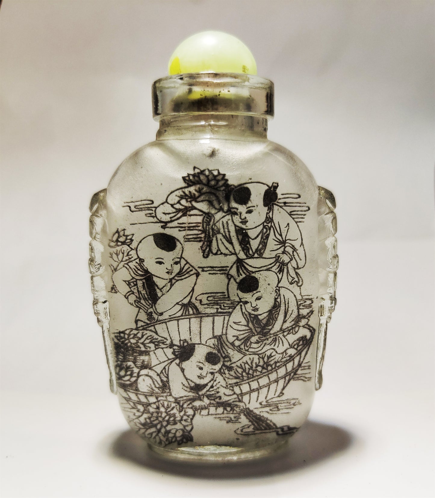Real Chinese Old Antique Peking Glass Snuff Bottle Inside Painted Hand Oriental Collectable Kids Happy Children
