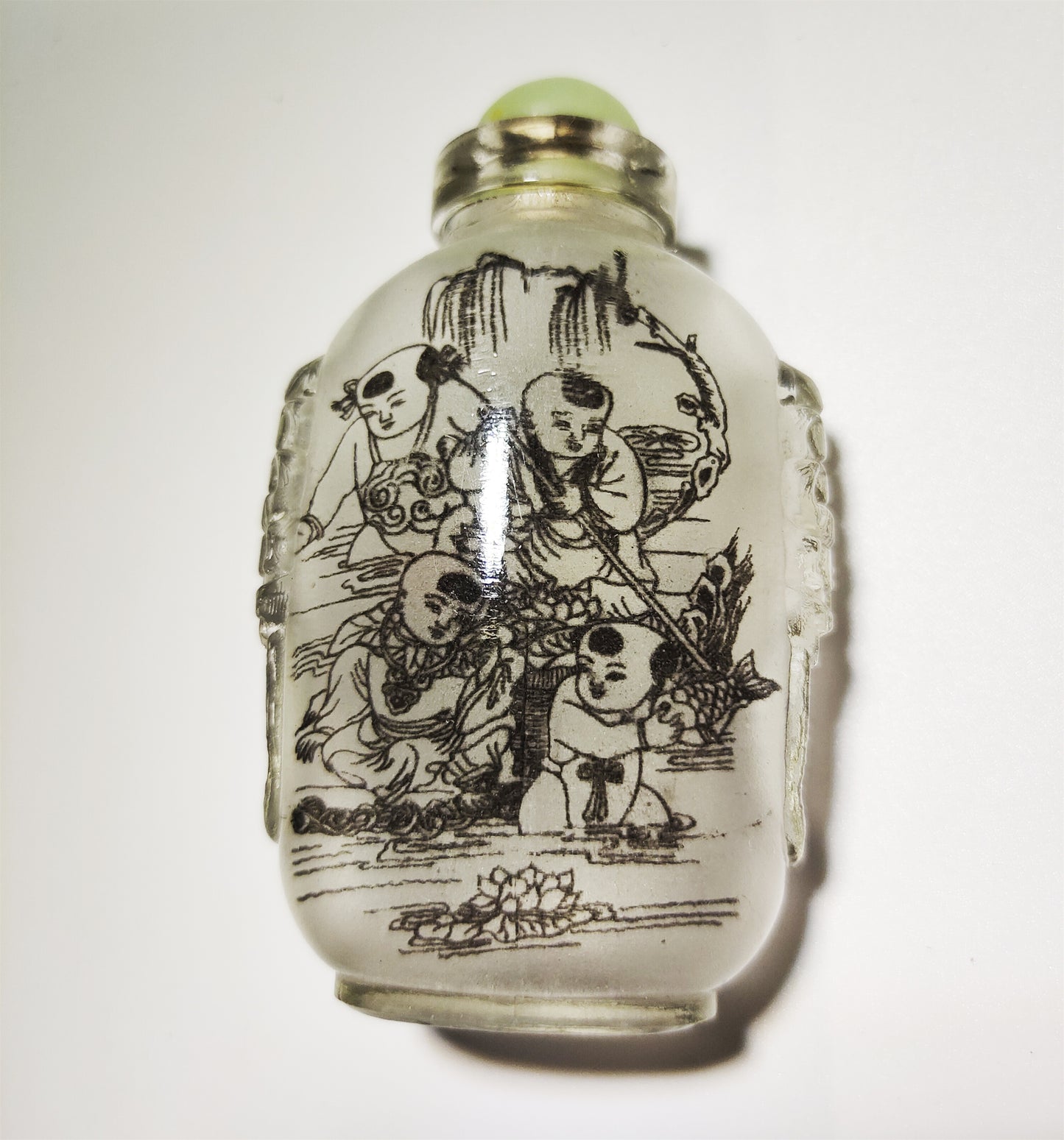 Real Chinese Old Antique Peking Glass Snuff Bottle Inside Painted Hand Oriental Collectable Kids Happy Children