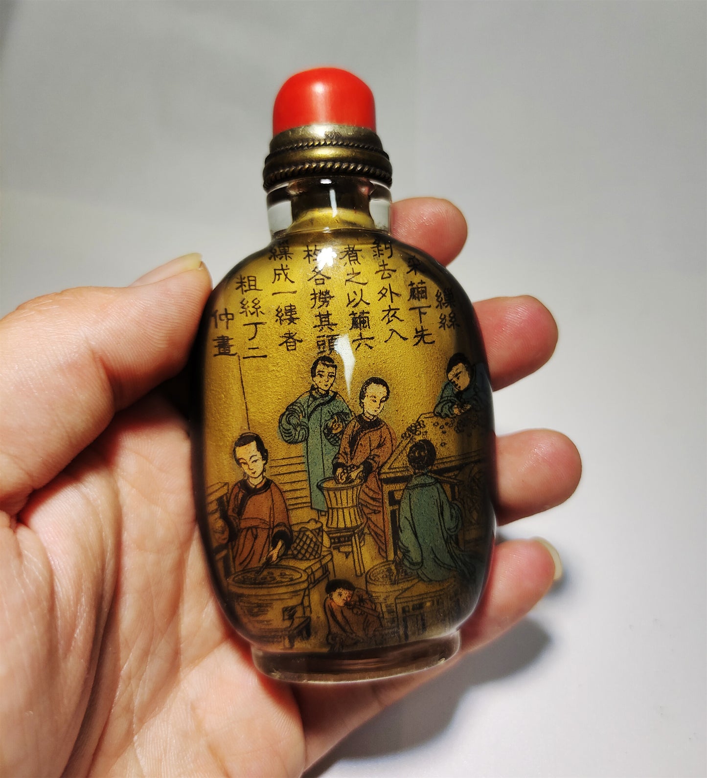 Real Chinese Old Antique Peking Glass Snuff Bottle Inside Painted Hand Oriental Collectable