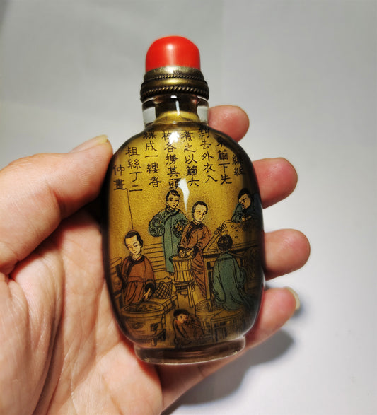 Real Chinese Old Antique Peking Glass Snuff Bottle Inside Painted Hand Oriental Collectable